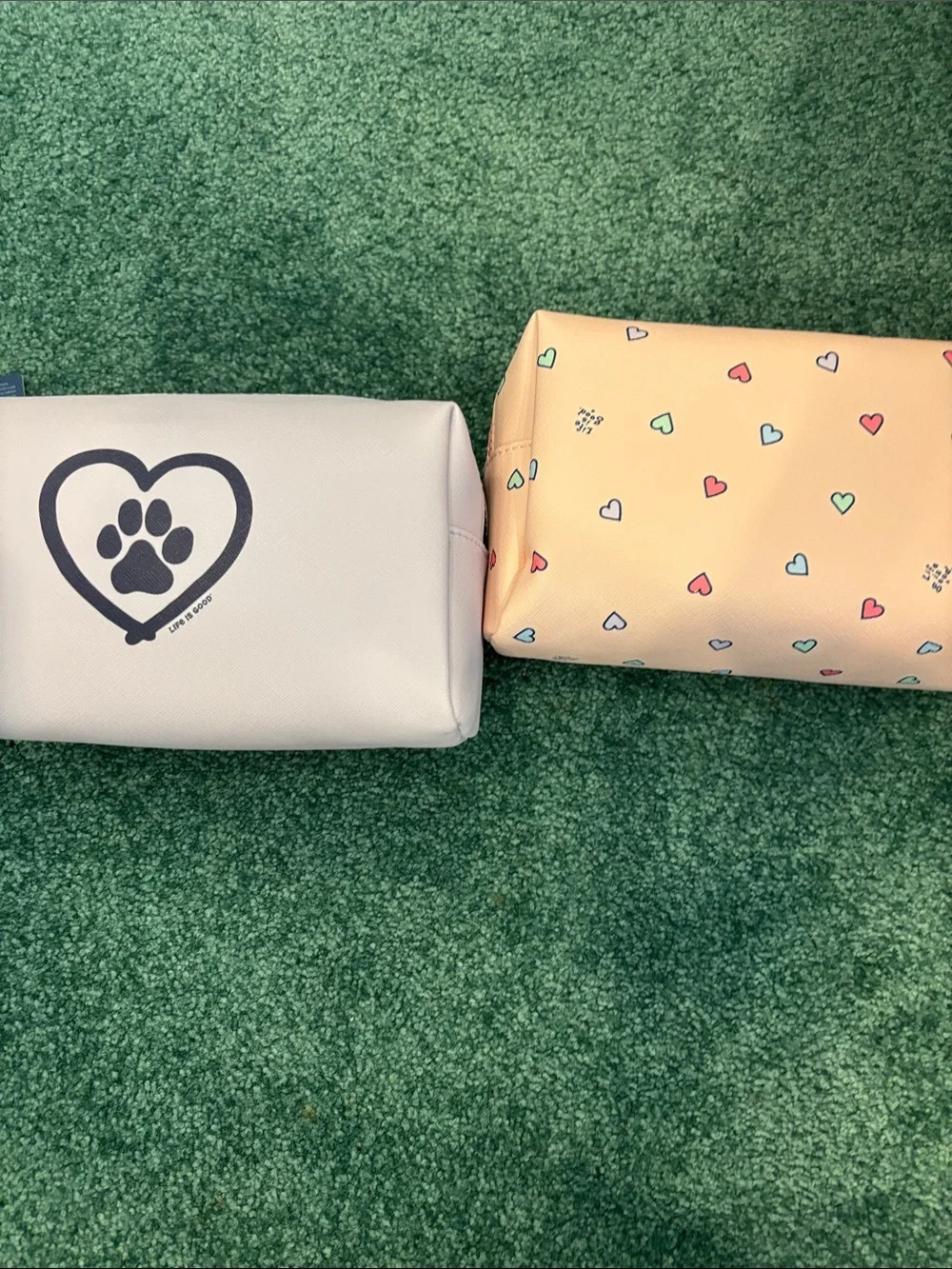 Life Is Good Toiletry Bag Bundle Pink Hearts &‎ Lavender Paw Print Travel Set